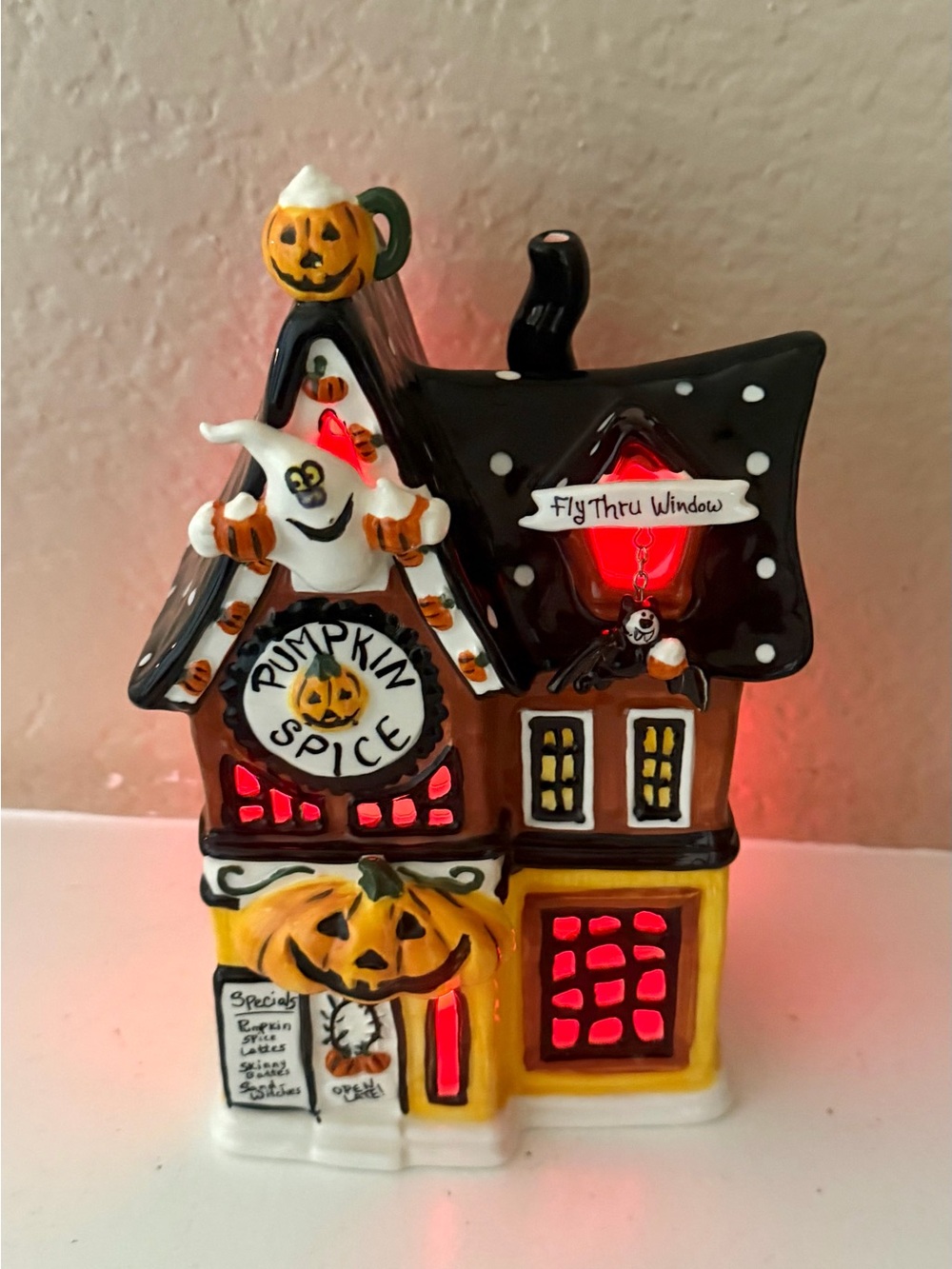 BLUE SKY HALLOWEEN PUMPKIN SPICE LATTE GHOST HOUSE TEALIGHT HOLDER NEW